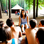 **

> A group of Italian youth educators actively listening to a young person in a sun-drenched summer camp setting. Emphasize empathy and non-verbal communication. Focus on creating a safe space for sharing and growth.

**