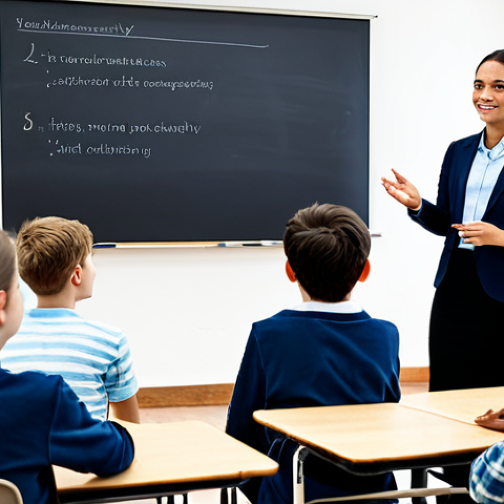 A professional educator, fully clothed in modest, appropriate attire, leads an interactive discussion with a diverse group of teenagers in a well-lit, modern classroom. They are seated at a table, some looking at a shared screen showing positive digital citizenship graphics, others engaged in thoughtful conversation. The scene emphasizes mutual respect and guidance. Perfect anatomy, correct proportions, natural pose, well-formed hands, proper finger count, natural body proportions. Professional photography, high quality, safe for work, appropriate content, family-friendly.