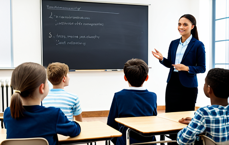 A professional educator, fully clothed in modest, appropriate attire, leads an interactive discussion with a diverse group of teenagers in a well-lit, modern classroom. They are seated at a table, some looking at a shared screen showing positive digital citizenship graphics, others engaged in thoughtful conversation. The scene emphasizes mutual respect and guidance. Perfect anatomy, correct proportions, natural pose, well-formed hands, proper finger count, natural body proportions. Professional photography, high quality, safe for work, appropriate content, family-friendly.