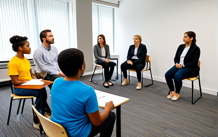 **
"A diverse group of fully clothed aspiring educators participating in a workshop on empathetic communication, listening attentively to a trainer. The setting is a bright, modern training room. Participants are engaged in active listening exercises. Safe for work, appropriate content, professional development, fully clothed, perfect anatomy, natural proportions, family-friendly."
**
