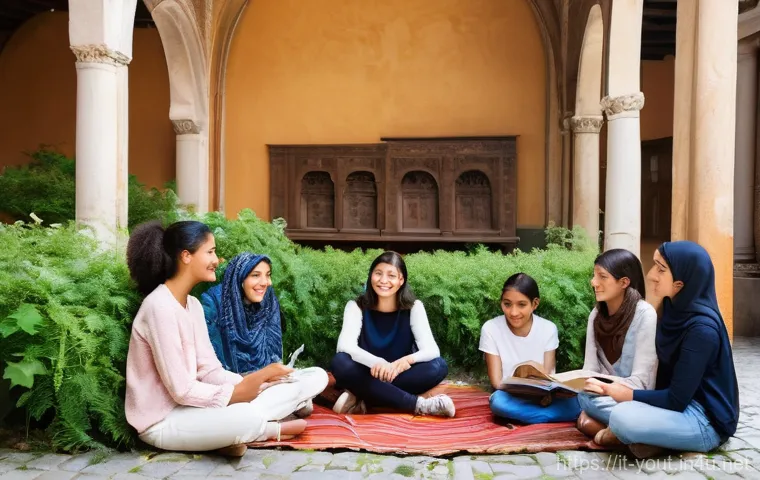 청소년지도사와 청소년 다문화 교육 사례 - **"Intercultural Storytelling Circle in a Historic Roman Courtyard"**
    A vibrant, sunlit image se...