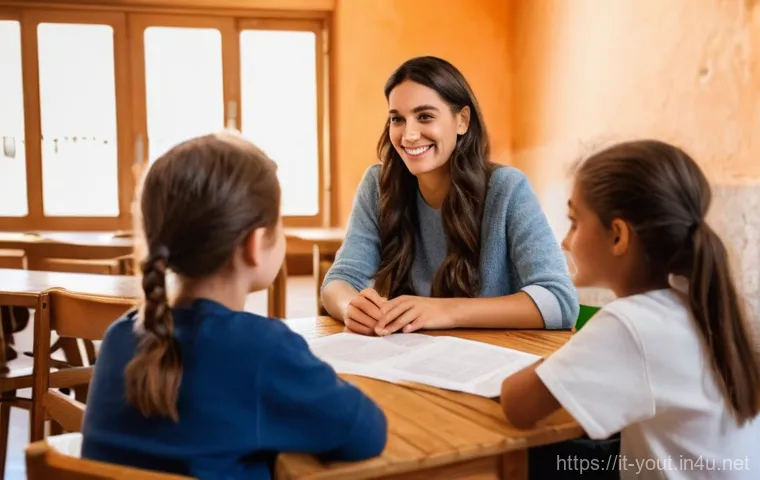 청소년지도사와 정책 입안 참여 사례 - **Prompt:** A compassionate female professional educator, with a warm and approachable smile, sits a...