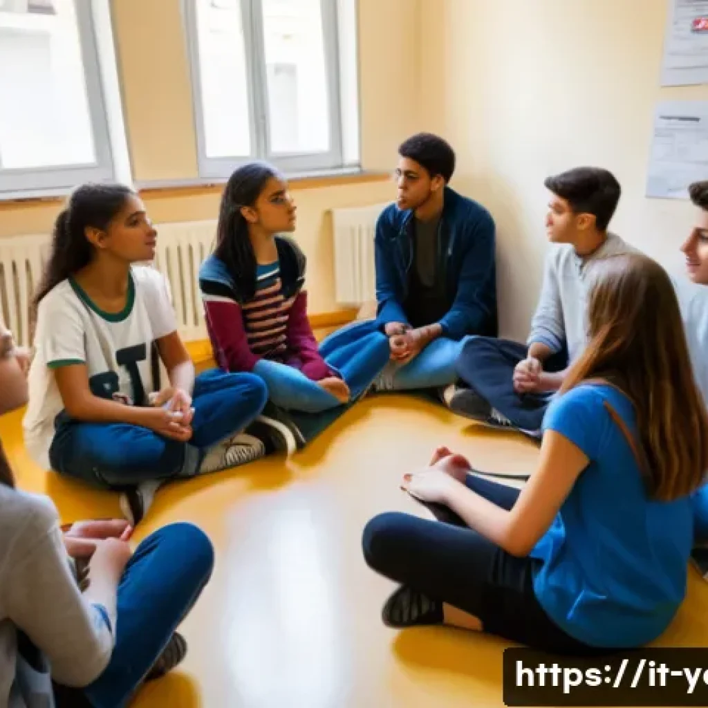 청소년지도사와 청소년의 사회적 책임감 교육 - A warm, inviting classroom scene in Italy showing a diverse group of teenagers attentively engaged i...