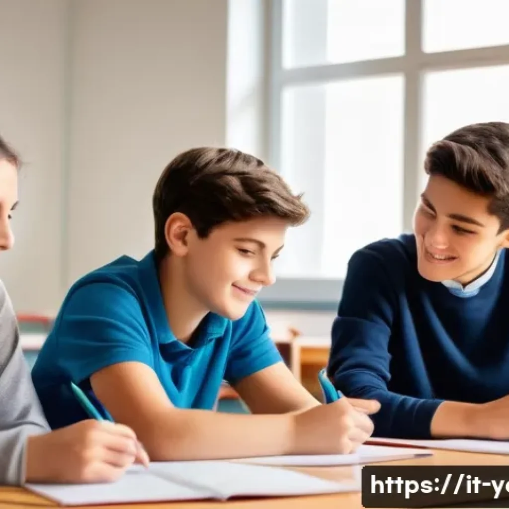 청소년지도사와 청소년의 학습 장애 극복 사례 - A warm and inviting classroom scene in an Italian school setting, featuring a diverse group of teena...