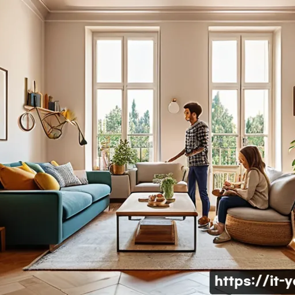 청소년지도사와 청소년 가족치료 사례 - A warm and inviting family living room scene in a modern Italian apartment, showing a diverse family...