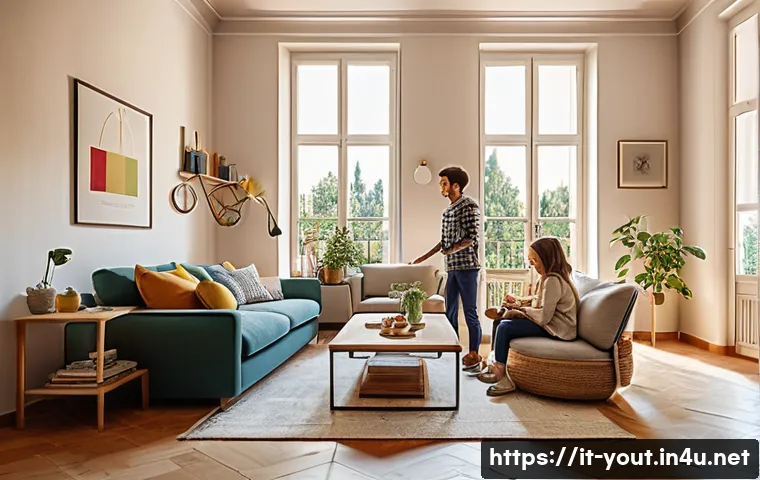 청소년지도사와 청소년 가족치료 사례 - A warm and inviting family living room scene in a modern Italian apartment, showing a diverse family...