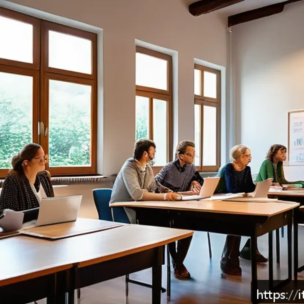 청소년지도사로서의 글쓰기와 보고서 작성 - A professional educational report meeting scene in a modern Italian classroom, featuring a diverse g...