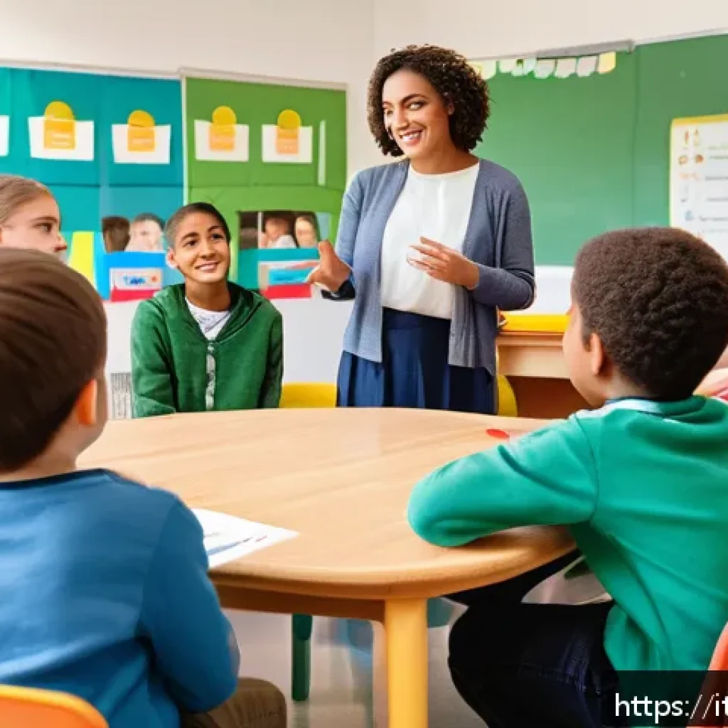청소년지도사와 청소년 가족의 소통 사례 - A warm and inviting classroom scene in an Italian elementary school, where a diverse group of educat...