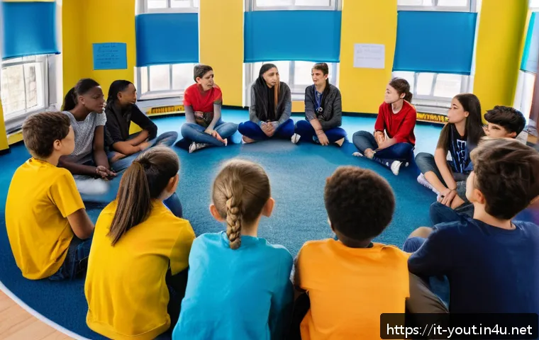 청소년지도사와 청소년 인성교육 사례 - A warm, inviting classroom setting in an Italian school where a diverse group of teenagers, all wear...