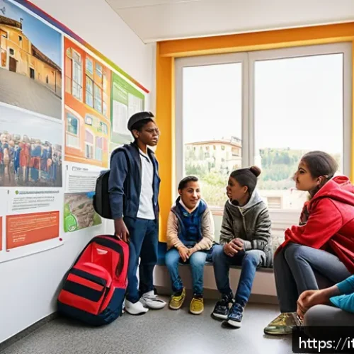 Home 31 청소년지도사와 청소년 보호법 이해 - A warm and inclusive youth center scene in Italy, featuring a diverse group of children and teenager...